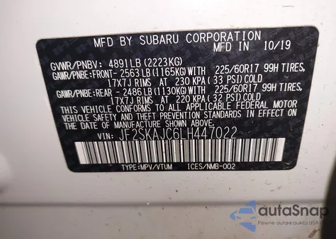 2020 Subaru Forester Premium from USA, damaged, VIN JF2SKAJC6LH447022